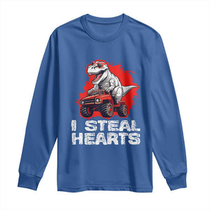 Valentine's Day Long Sleeve Shirt I Steal Hearts Cool Dinosaur Riding Monster Truck TS09 Royal Blue Print Your Wear