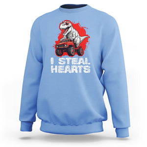 Valentine's Day Sweatshirt I Steal Hearts Cool Dinosaur Riding Monster Truck TS09 Carolina Blue Printyourwear