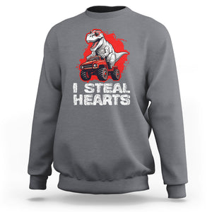 Valentine's Day Sweatshirt I Steal Hearts Cool Dinosaur Riding Monster Truck TS09 Charcoal Printyourwear