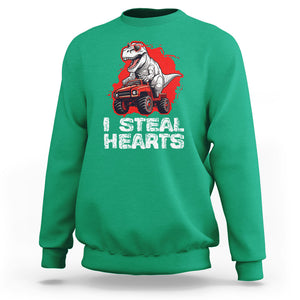 Valentine's Day Sweatshirt I Steal Hearts Cool Dinosaur Riding Monster Truck TS09 Irish Green Printyourwear