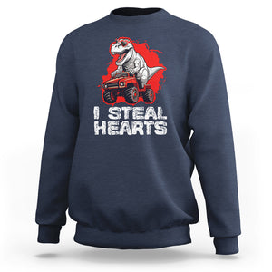 Valentine's Day Sweatshirt I Steal Hearts Cool Dinosaur Riding Monster Truck TS09 Navy Printyourwear