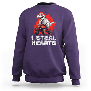 Valentine's Day Sweatshirt I Steal Hearts Cool Dinosaur Riding Monster Truck TS09 Purple Printyourwear