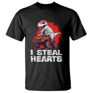 Valentine's Day T Shirt I Steal Hearts Cool Dinosaur Riding Monster Truck TS09 Black Printyourwear