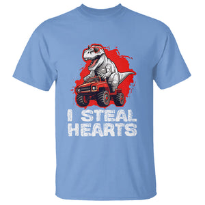 Valentine's Day T Shirt I Steal Hearts Cool Dinosaur Riding Monster Truck TS09 Carolina Blue Printyourwear