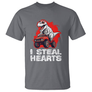 Valentine's Day T Shirt I Steal Hearts Cool Dinosaur Riding Monster Truck TS09 Charcoal Printyourwear