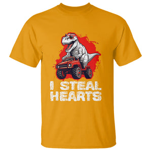 Valentine's Day T Shirt I Steal Hearts Cool Dinosaur Riding Monster Truck TS09 Gold Printyourwear