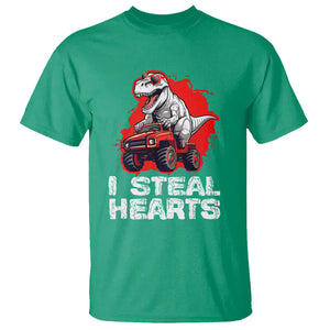 Valentine's Day T Shirt I Steal Hearts Cool Dinosaur Riding Monster Truck TS09 Irish Green Printyourwear