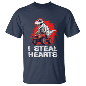 Valentine's Day T Shirt I Steal Hearts Cool Dinosaur Riding Monster Truck TS09 Navy Printyourwear