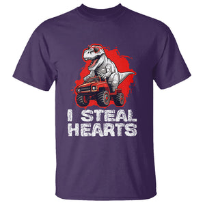 Valentine's Day T Shirt I Steal Hearts Cool Dinosaur Riding Monster Truck TS09 Purple Printyourwear