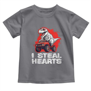 Valentine's Day Toddler T Shirt I Steal Hearts Cool Dinosaur Riding Monster Truck TS09 Charcoal Print Your Wear