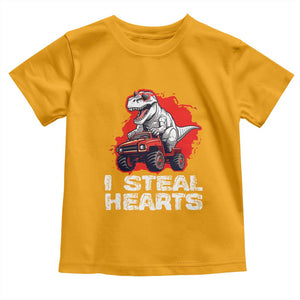 Valentine's Day Toddler T Shirt I Steal Hearts Cool Dinosaur Riding Monster Truck TS09 Gold Print Your Wear