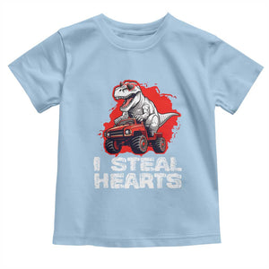 Valentine's Day Toddler T Shirt I Steal Hearts Cool Dinosaur Riding Monster Truck TS09 Light Blue Print Your Wear