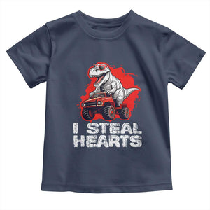 Valentine's Day Toddler T Shirt I Steal Hearts Cool Dinosaur Riding Monster Truck TS09 Navy Print Your Wear