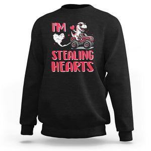 Valentine's Day Sweatshirt I Steal Hearts Cute Dinosaur Riding Monster Truck TS09 Black Printyourwear