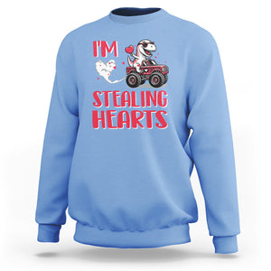 Valentine's Day Sweatshirt I Steal Hearts Cute Dinosaur Riding Monster Truck TS09 Carolina Blue Printyourwear