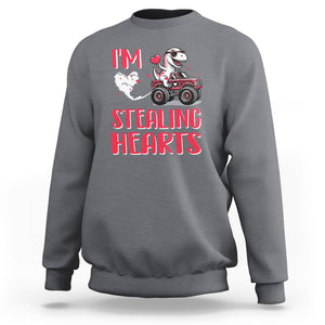 Valentine's Day Sweatshirt I Steal Hearts Cute Dinosaur Riding Monster Truck TS09 Charcoal Printyourwear