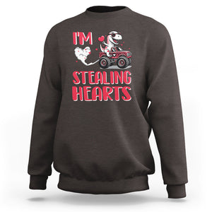 Valentine's Day Sweatshirt I Steal Hearts Cute Dinosaur Riding Monster Truck TS09 Dark Chocolate Printyourwear