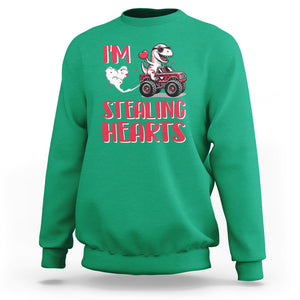 Valentine's Day Sweatshirt I Steal Hearts Cute Dinosaur Riding Monster Truck TS09 Irish Green Printyourwear