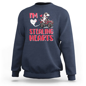 Valentine's Day Sweatshirt I Steal Hearts Cute Dinosaur Riding Monster Truck TS09 Navy Printyourwear