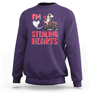 Valentine's Day Sweatshirt I Steal Hearts Cute Dinosaur Riding Monster Truck TS09 Purple Printyourwear