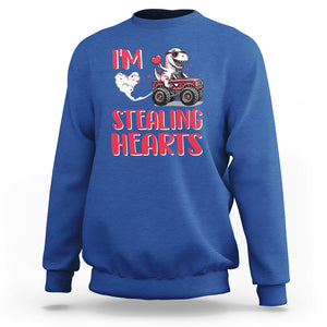 Valentine's Day Sweatshirt I Steal Hearts Cute Dinosaur Riding Monster Truck TS09 Royal Blue Printyourwear