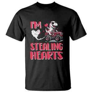 Valentine's Day T Shirt I Steal Hearts Cute Dinosaur Riding Monster Truck TS09 Black Printyourwear