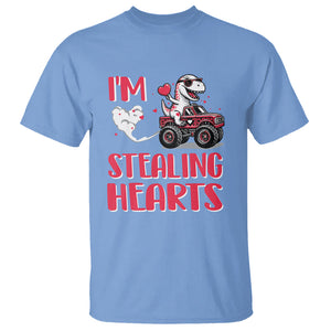 Valentine's Day T Shirt I Steal Hearts Cute Dinosaur Riding Monster Truck TS09 Carolina Blue Printyourwear