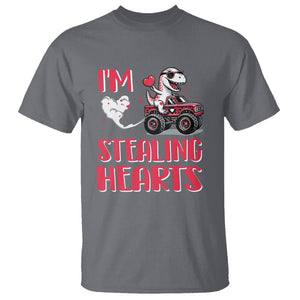 Valentine's Day T Shirt I Steal Hearts Cute Dinosaur Riding Monster Truck TS09 Charcoal Printyourwear