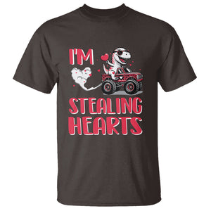 Valentine's Day T Shirt I Steal Hearts Cute Dinosaur Riding Monster Truck TS09 Dark Chocolate Printyourwear