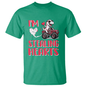 Valentine's Day T Shirt I Steal Hearts Cute Dinosaur Riding Monster Truck TS09 Irish Green Printyourwear