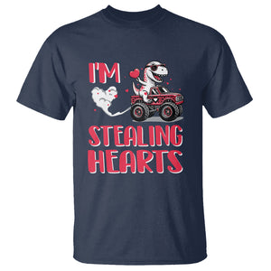 Valentine's Day T Shirt I Steal Hearts Cute Dinosaur Riding Monster Truck TS09 Navy Printyourwear