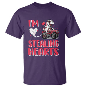 Valentine's Day T Shirt I Steal Hearts Cute Dinosaur Riding Monster Truck TS09 Purple Printyourwear