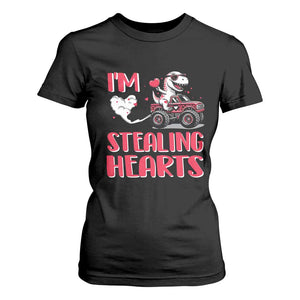 Valentine's Day T Shirt For Women I Steal Hearts Cute Dinosaur Riding Monster Truck TS09 Black Print Your Wear