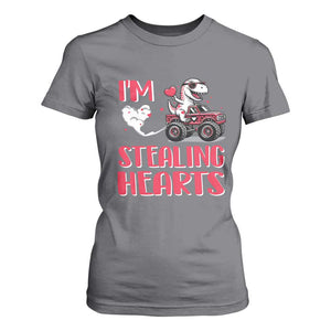 Valentine's Day T Shirt For Women I Steal Hearts Cute Dinosaur Riding Monster Truck TS09 Charcoal Print Your Wear