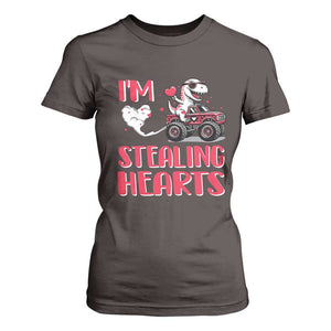 Valentine's Day T Shirt For Women I Steal Hearts Cute Dinosaur Riding Monster Truck TS09 Dark Chocolate Print Your Wear