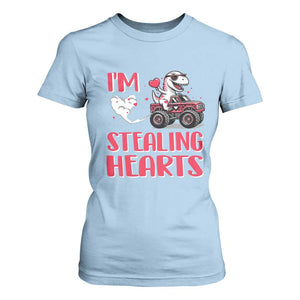 Valentine's Day T Shirt For Women I Steal Hearts Cute Dinosaur Riding Monster Truck TS09 Light Blue Print Your Wear