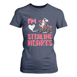 Valentine's Day T Shirt For Women I Steal Hearts Cute Dinosaur Riding Monster Truck TS09 Navy Print Your Wear