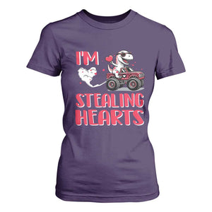 Valentine's Day T Shirt For Women I Steal Hearts Cute Dinosaur Riding Monster Truck TS09 Purple Print Your Wear