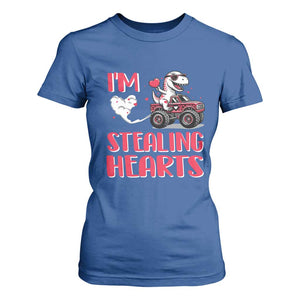 Valentine's Day T Shirt For Women I Steal Hearts Cute Dinosaur Riding Monster Truck TS09 Royal Blue Print Your Wear