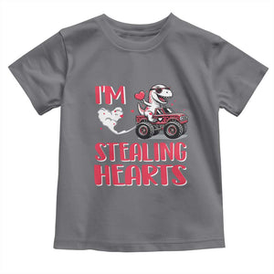 Valentine's Day Toddler T Shirt I Steal Hearts Cute Dinosaur Riding Monster Truck TS09 Charcoal Print Your Wear