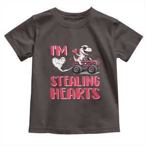 Valentine's Day Toddler T Shirt I Steal Hearts Cute Dinosaur Riding Monster Truck TS09 Dark Chocolate Print Your Wear