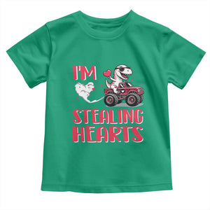 Valentine's Day Toddler T Shirt I Steal Hearts Cute Dinosaur Riding Monster Truck TS09 Irish Green Print Your Wear