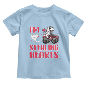 Valentine's Day Toddler T Shirt I Steal Hearts Cute Dinosaur Riding Monster Truck TS09 Light Blue Print Your Wear