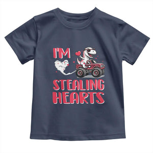 Valentine's Day Toddler T Shirt I Steal Hearts Cute Dinosaur Riding Monster Truck TS09 Navy Print Your Wear