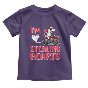 Valentine's Day Toddler T Shirt I Steal Hearts Cute Dinosaur Riding Monster Truck TS09 Purple Print Your Wear