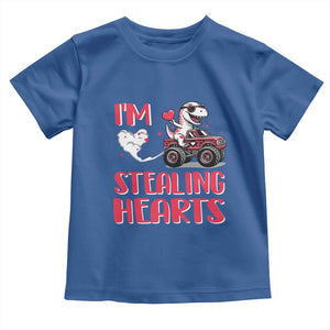 Valentine's Day Toddler T Shirt I Steal Hearts Cute Dinosaur Riding Monster Truck TS09 Royal Blue Print Your Wear