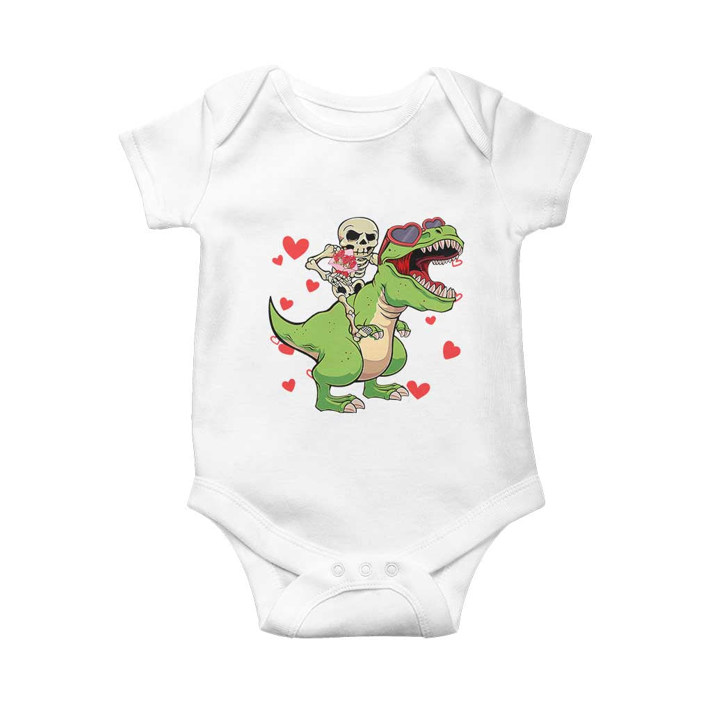 Valentine's Day Baby Onesie Skeleton Riding Dinosaur Rose Bouquet TS09 White Print Your Wear
