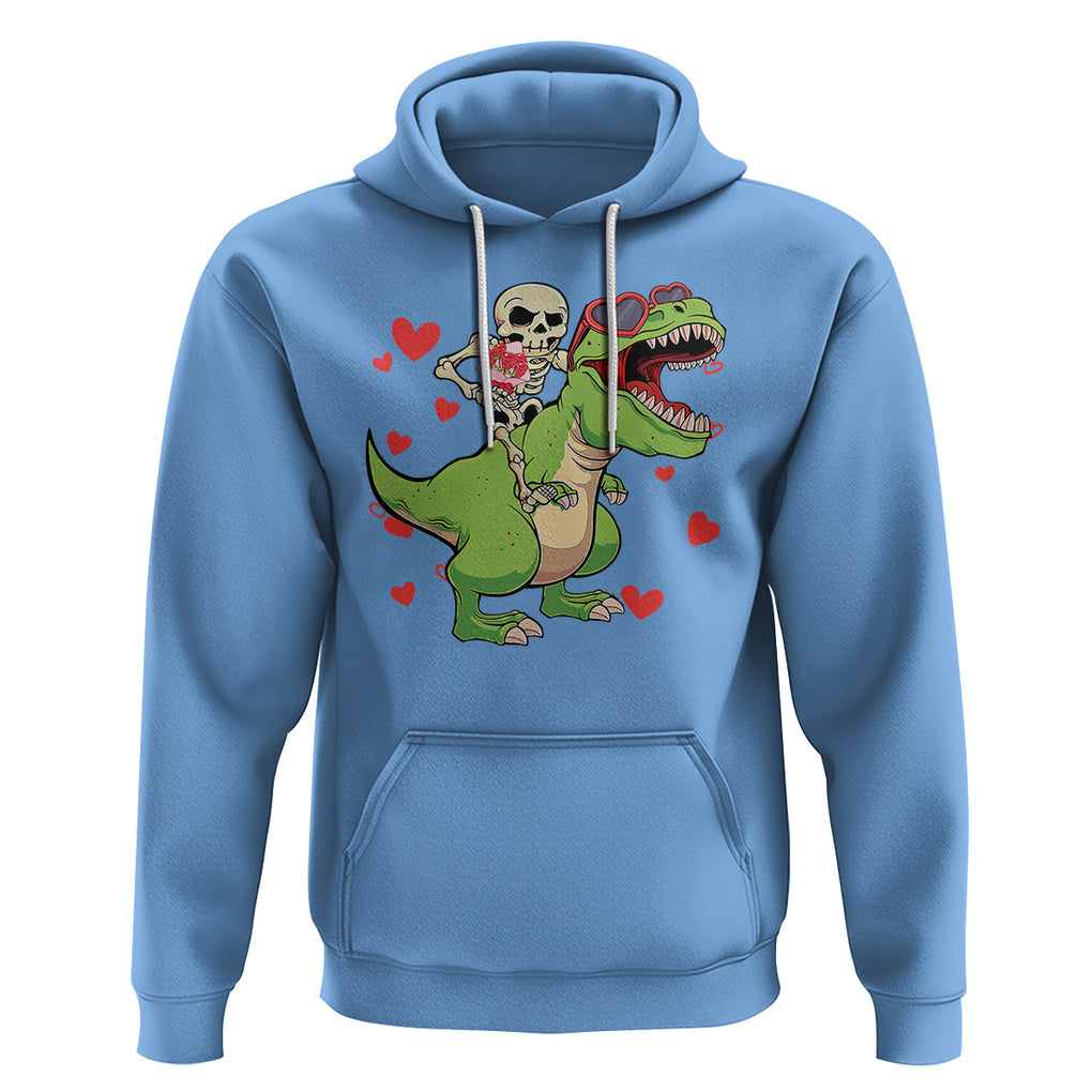 Valentine's Day Hoodie Skeleton Riding Dinosaur Rose Bouquet TS09 Carolina Blue Printyourwear