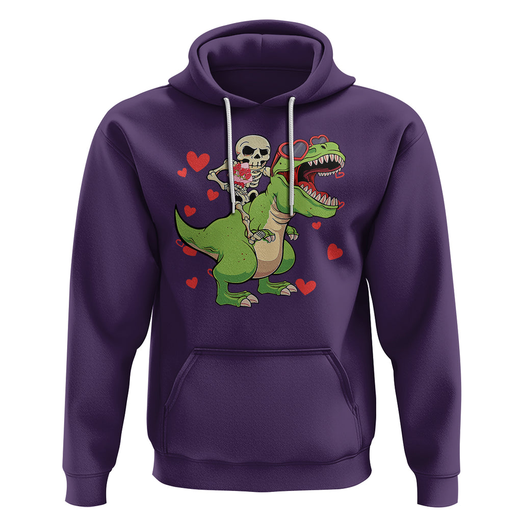 Valentine's Day Hoodie Skeleton Riding Dinosaur Rose Bouquet TS09 Purple Printyourwear