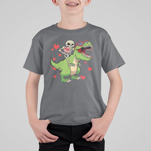 Valentine's Day T Shirt For Kid Skeleton Riding Dinosaur Rose Bouquet TS09 Charcoal Printyourwear